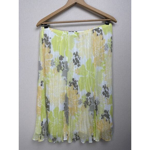 Ruby Rd Midi ALine Skirt Sz 12 Yellow Gray Floral Print Lined Elastic Waist - Picture 5 of 9